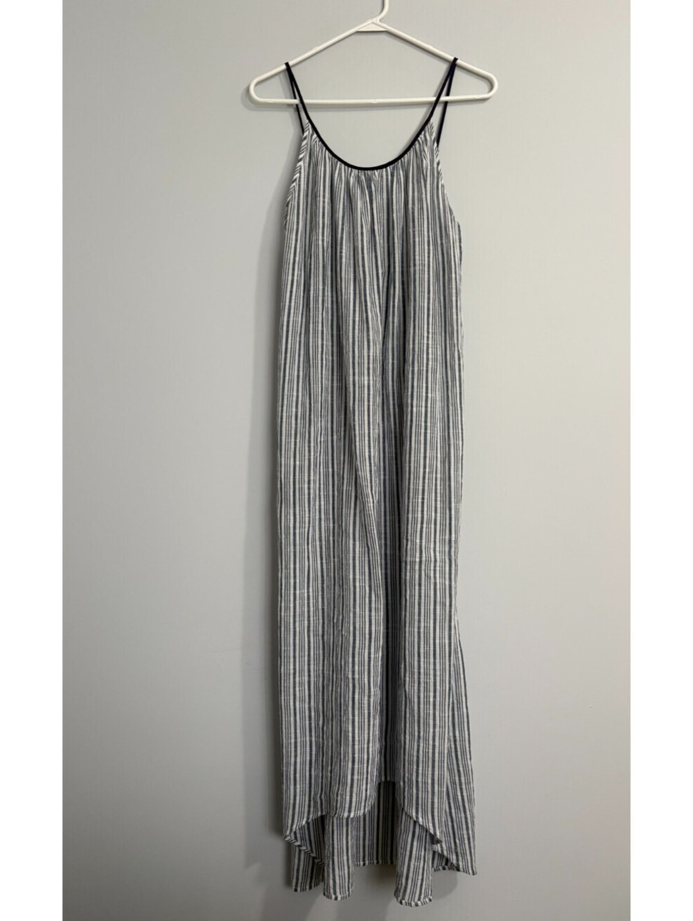 Saks Fifth Avenue XL Maxi Sundress Airy Thin-Striped Navy White Cotton